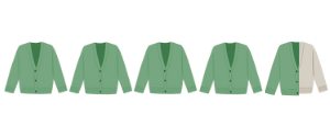 4.5 cardigans out of 5 colored in green, the last half in grey.