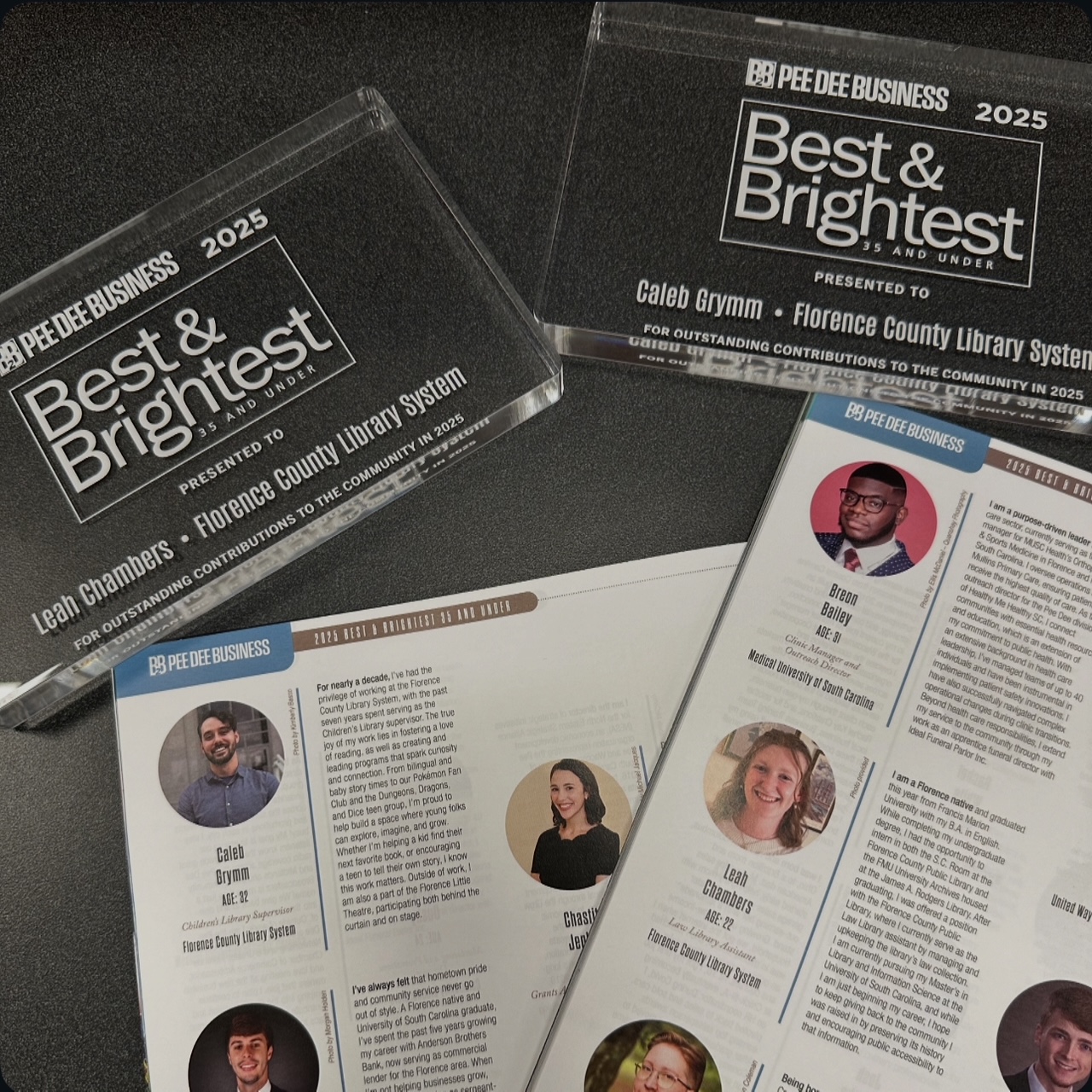Picture of magazine spread and plaques
