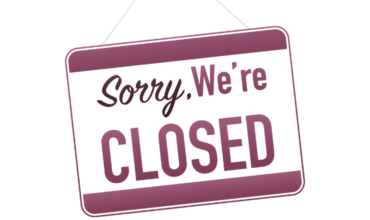 Graphic of a hanging sign that say's sorry, we're closed