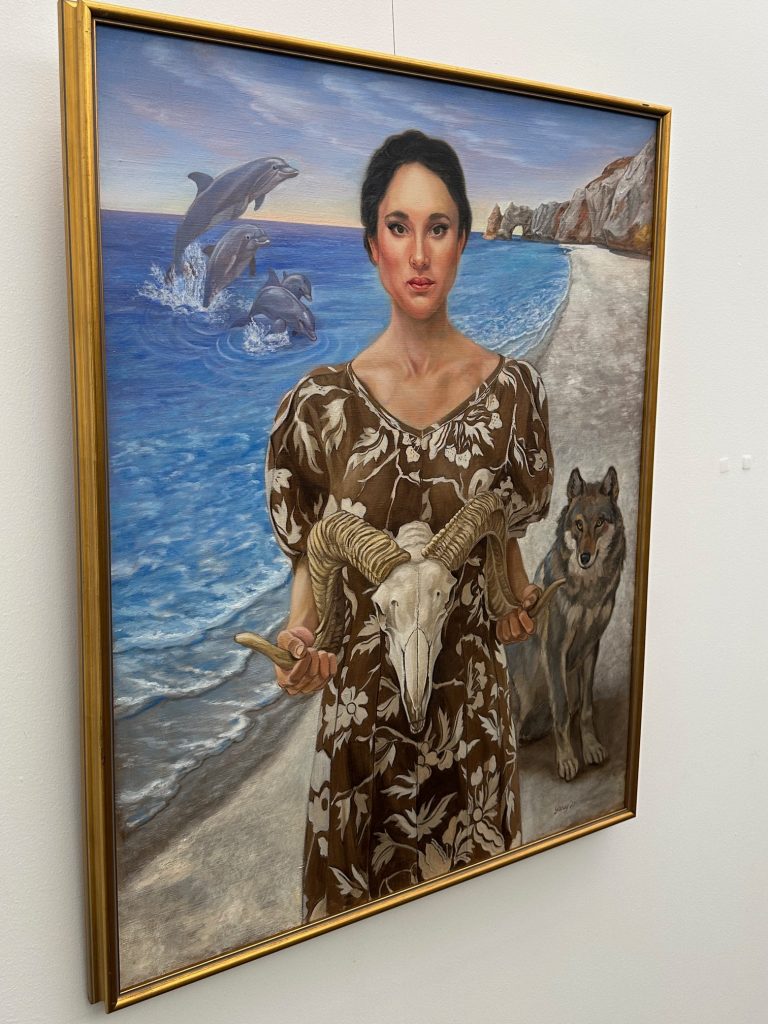 Painting of woman and dolphin