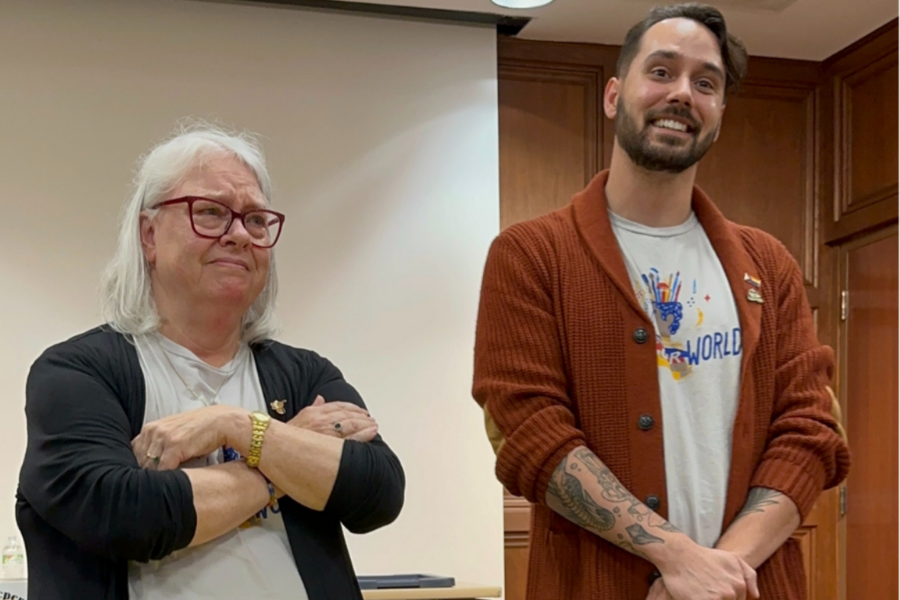 Emotional Paula standing next to Caleb