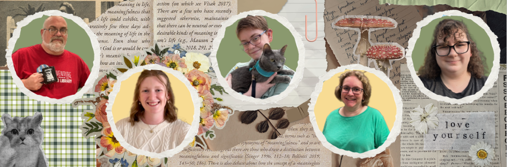 Pictures of the Staff Writers group on a scrapbook background