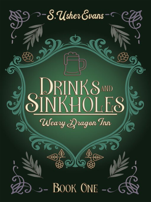 A fancy stylized fantasy tavern sign with a foaming mug of ale at the top