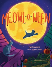 Book cover showing a cat flying through the air in front of a big moon