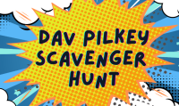Dav Pilkey Scavenger Hunt in a comic font and burst