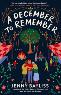 Book Cover for A December to Remember showing three people with their arms around each other's back in a Christmas scene