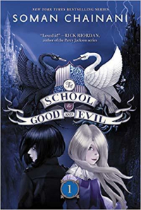 Book cover for School for Good and Evil with two swans and two girls, one in all black and one in all white