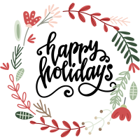 Happy Holidays in a decorative leaf and flower border