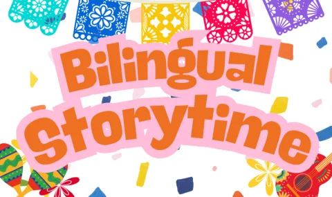 Bilingual Storytime over colorful flags and music instruments