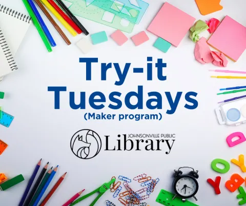 Images of generic craft supplies around the Try-it Tuesdays heading