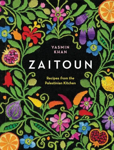 The cookbook title surrounded by stitched flowers and leaves