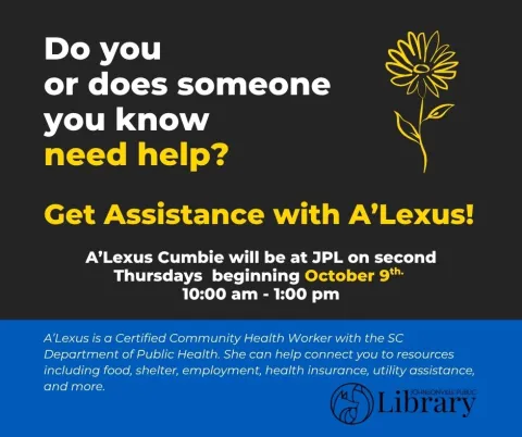 Flower and information about community assistance.