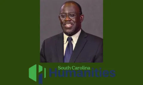 A picture of presenter Damon Fordham and the South Carolina Humanities logo on a dark green background