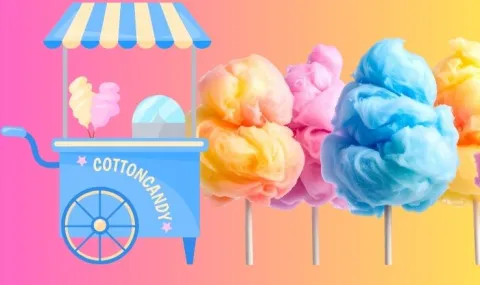 Cotton candy machine with puffs of cotton candy