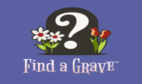 A grave and flowers on a purple background with the text "Find a Grave"