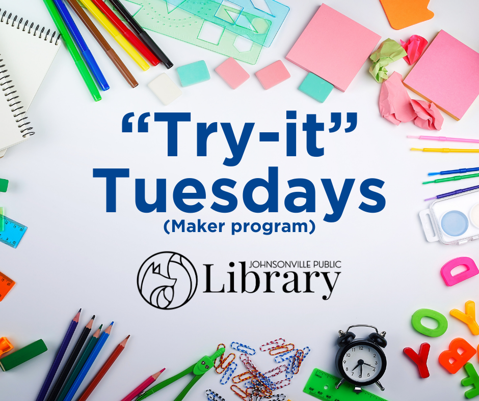 Images of generic craft supplies around the Try-it Tuesdays heading