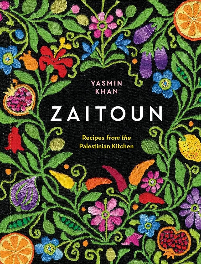 The cookbook title surrounded by stitched flowers and leaves