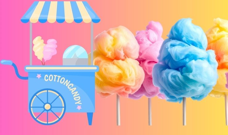 Cotton candy machine with puffs of cotton candy
