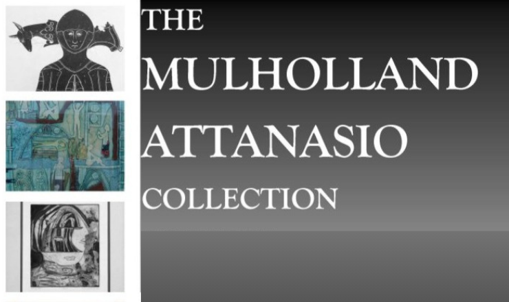 The Mulhollland-Attanasio Collection graphic showing three separate art pieces from the show