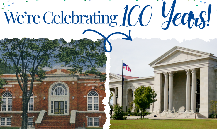 Picture of old library building next to new library building